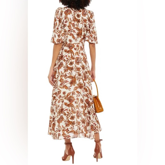 NICHOLAS Danielle Bow-Detailed Printed Crepe Maxi Dress Size 14 Ivory - Picture 3 of 11